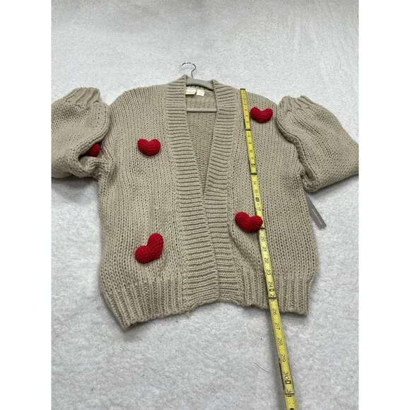 Anthropologie Maeve Cardigan Sweater The Susannah 3D Heart Preppy One Size NWT - Picture 4 of 11